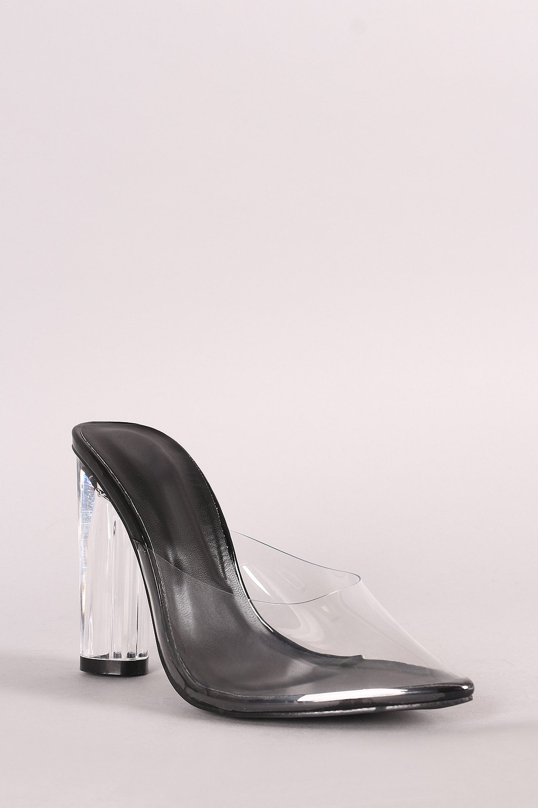 Transparent Pointy Toe Chunky Clear Heel Mule Pump