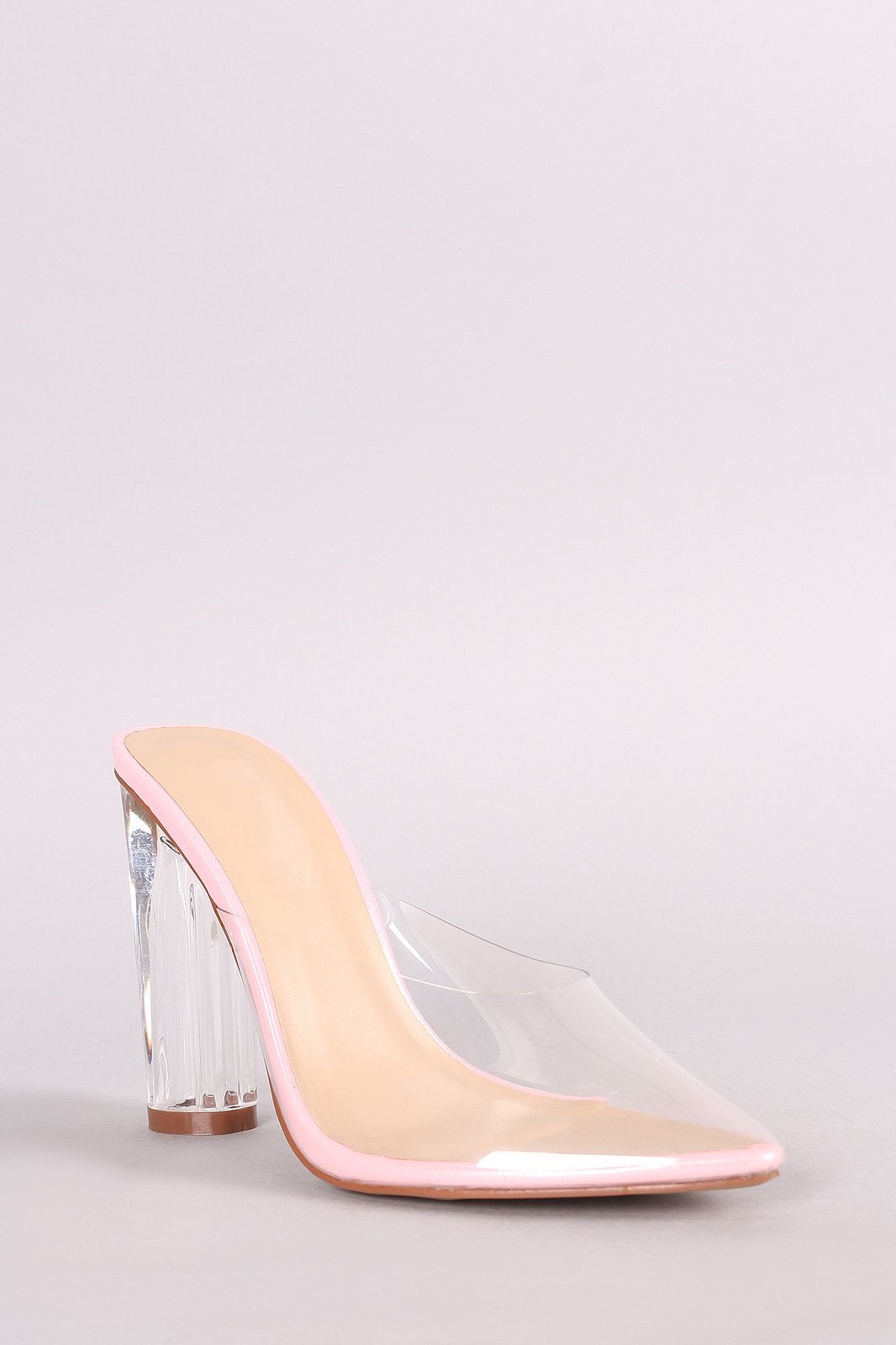Transparent Pointy Toe Chunky Clear Heel Mule Pump
