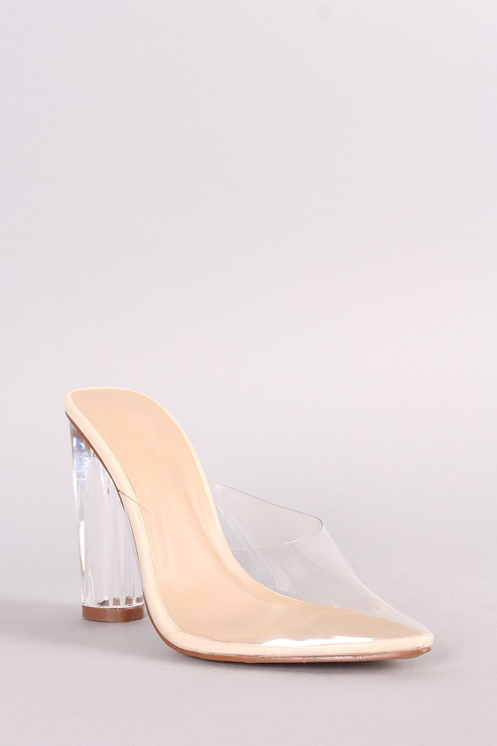 Transparent Pointy Toe Chunky Clear Heel Mule Pump