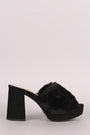Qupid Fluffy Fur Trim Chunky Mule Heel