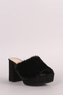 Qupid Fluffy Fur Trim Chunky Mule Heel