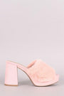 Qupid Fluffy Fur Trim Chunky Mule Heel