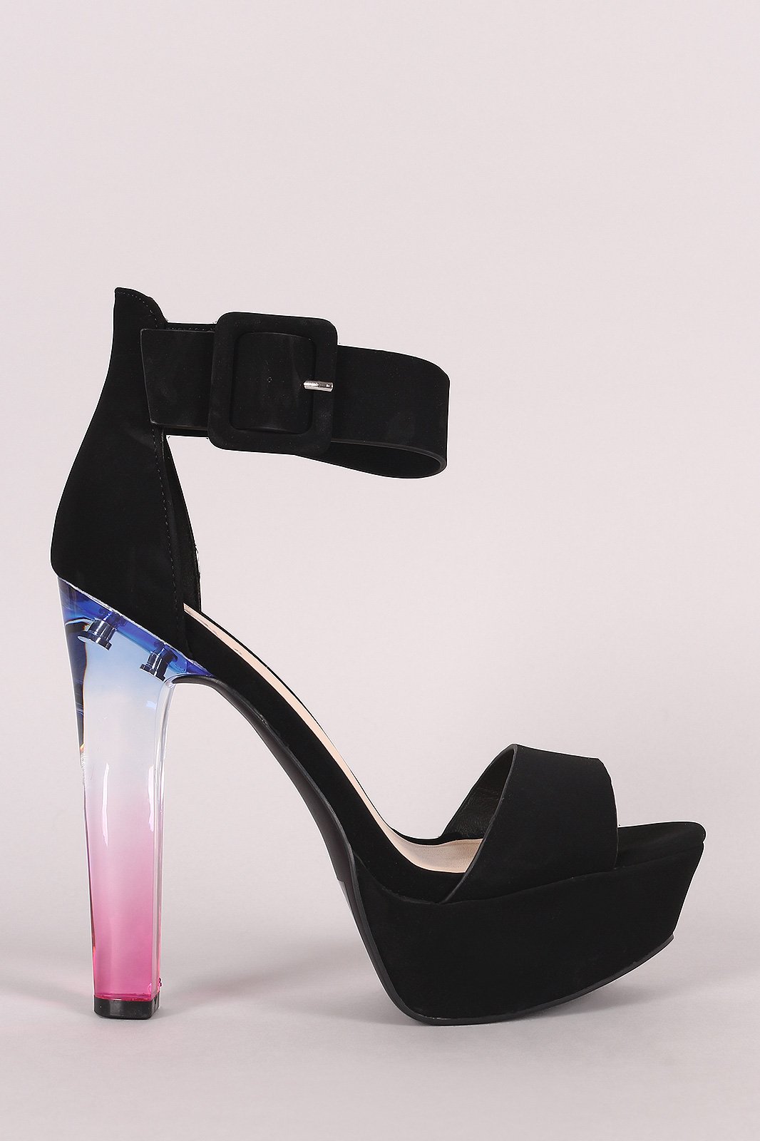Qupid Nubuck Ankle Strap Platform Ombre Clear Heel