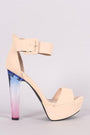 Qupid Nubuck Ankle Strap Platform Ombre Clear Heel