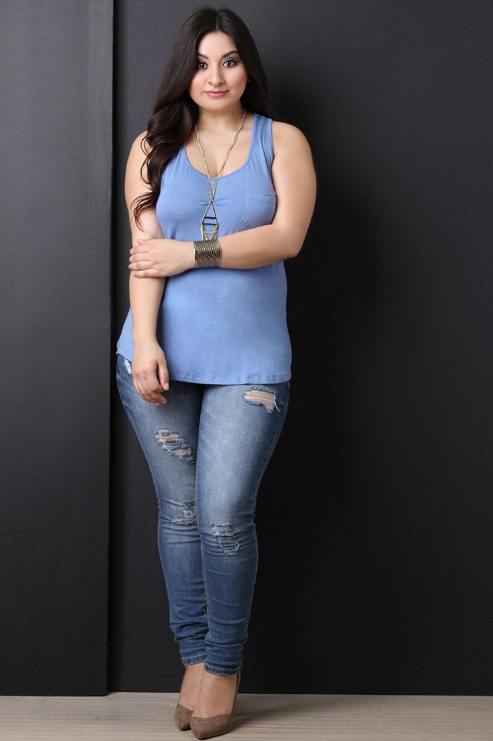 Sleeveless Jersey Knit Pocket Racerback Top