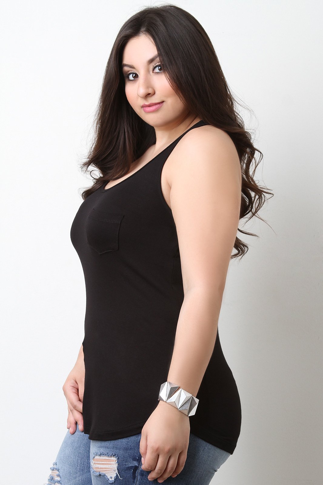 Sleeveless Jersey Knit Pocket Racerback Top