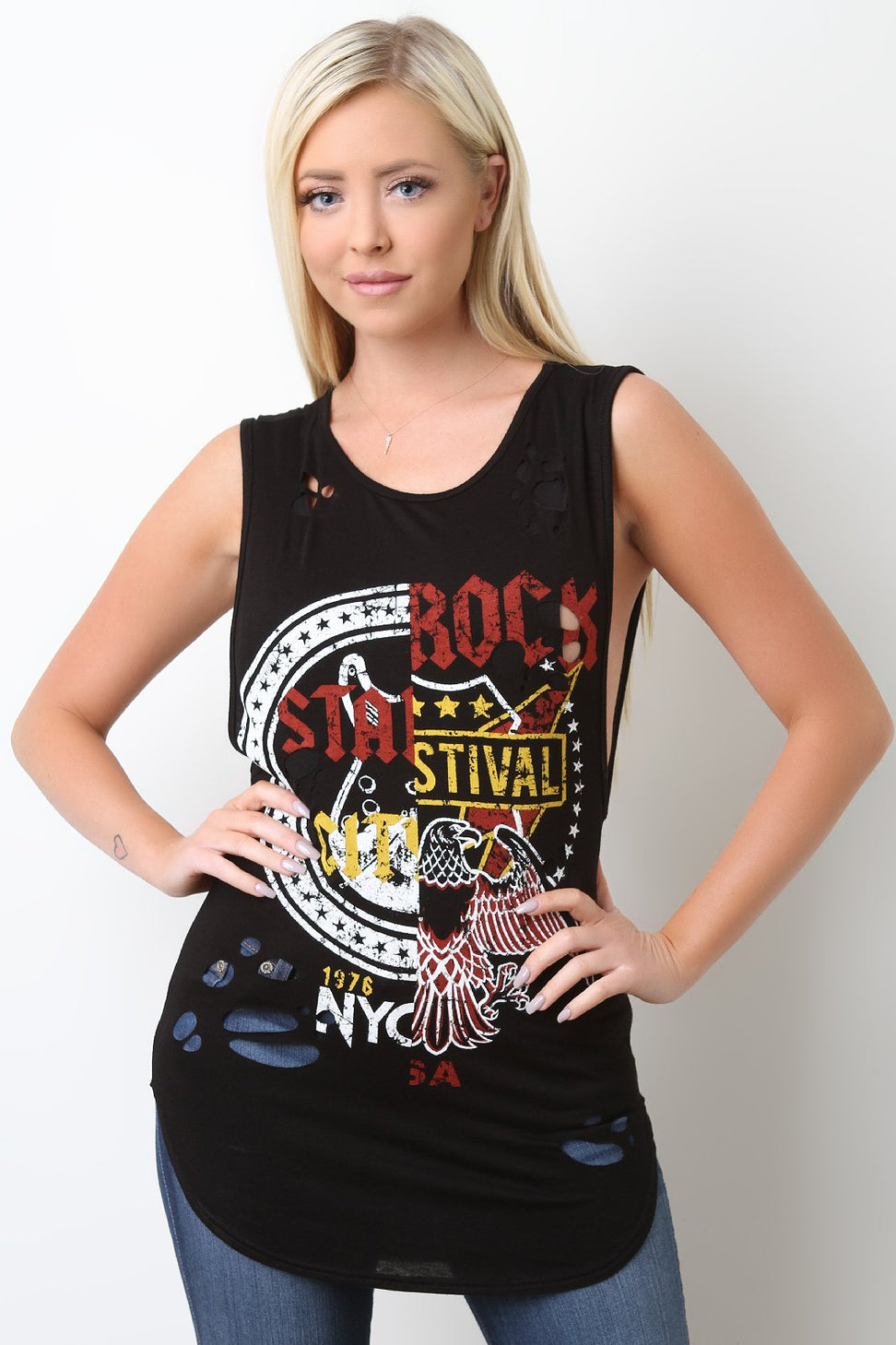 Distressed Rock Graphic Muscle Tank Top - NoveltyOne