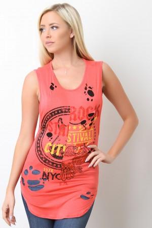 Distressed Rock Graphic Muscle Tank Top - NoveltyOne