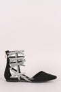 Suede Pointy Toe Glitter Bow Caged Flat
