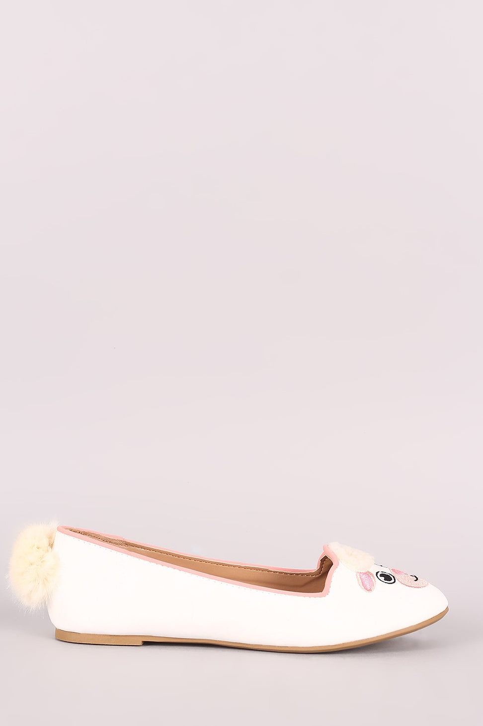 Bamboo Embroidered Animal Face Round Toe Loafer Flat