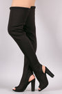 Bamboo Fitted Elastane Chunky Heeled Over-The-Knee Boots
