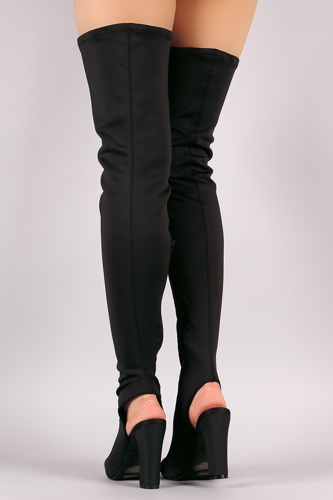 Bamboo Fitted Elastane Chunky Heeled Over-The-Knee Boots