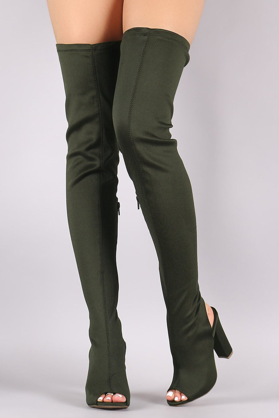 Bamboo Fitted Elastane Chunky Heeled Over-The-Knee Boots