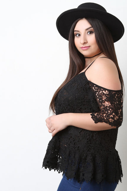 Floral Crochet Knit Cold Shoulder Top - NoveltyOne