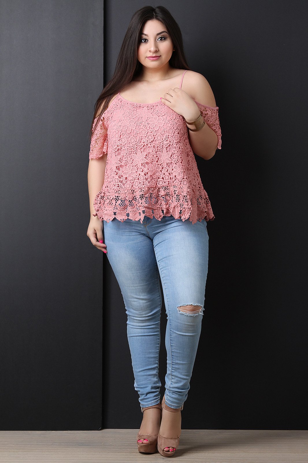 Floral Crochet Knit Cold Shoulder Top - NoveltyOne