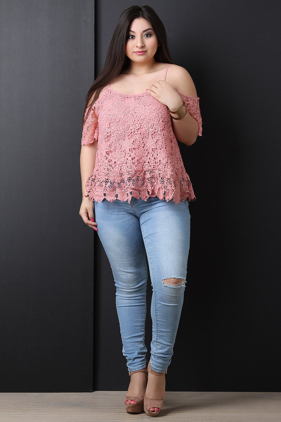 Floral Crochet Knit Cold Shoulder Top - NoveltyOne