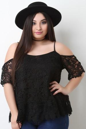 Floral Crochet Knit Cold Shoulder Top - NoveltyOne