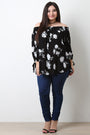 Floral Self-Tie Long Sleeve Bardot Top