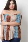 Mixed Print Off The Shoulder Boxy Top - NoveltyOne