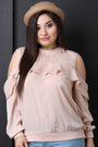 Satin Cold Shoulder Ruffle Accent Top
