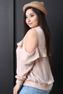 Satin Cold Shoulder Ruffle Accent Top