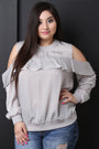 Satin Cold Shoulder Ruffle Accent Top