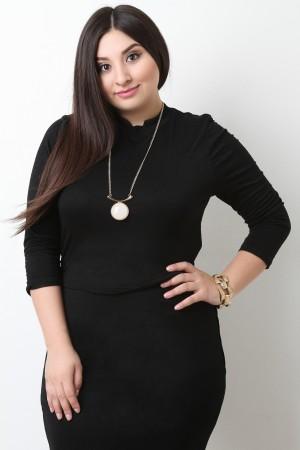 Stretchy Knit Mock Neck Crop Top