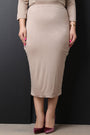 Simple High Waisted Stretchy Midi Pencil Skirt