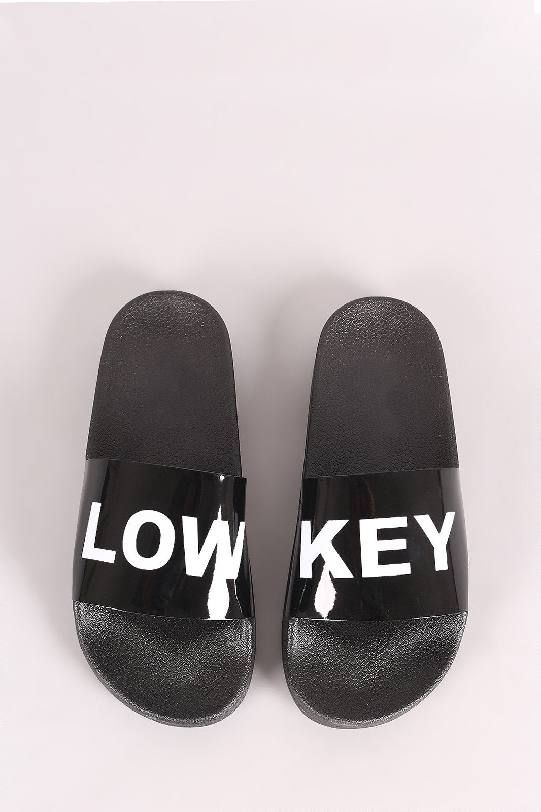 Qupid Low Key Patent Slide Sandals