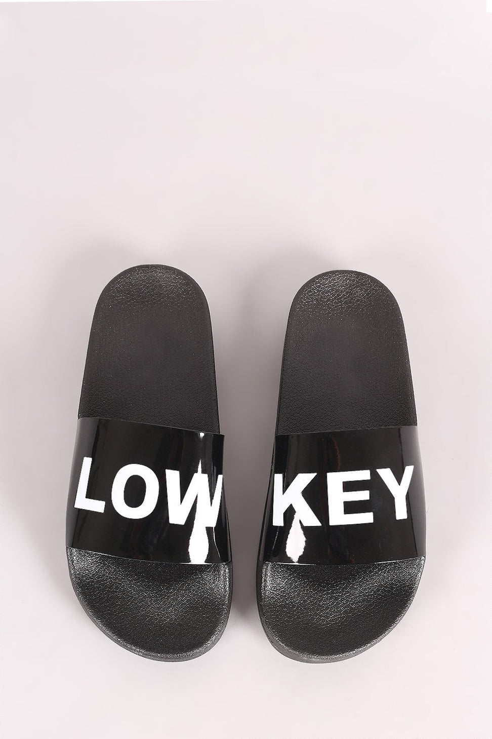 Qupid Low Key Patent Slide Sandals
