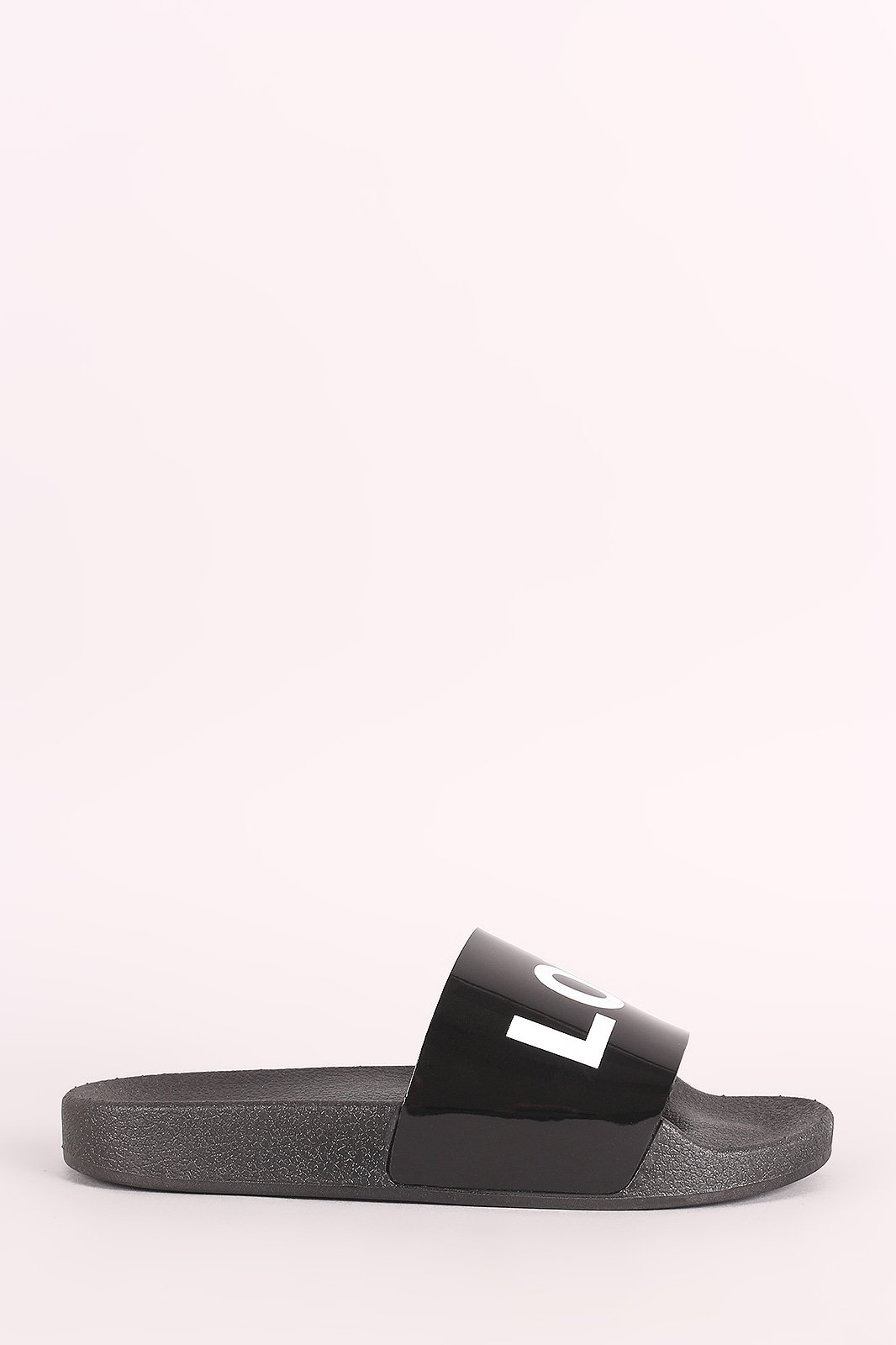 Qupid Low Key Patent Slide Sandals