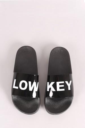 Qupid Low Key Patent Slide Sandals