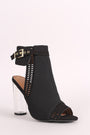 Qupid Perforated Suede Chunky Clear Heeled Mule Booties