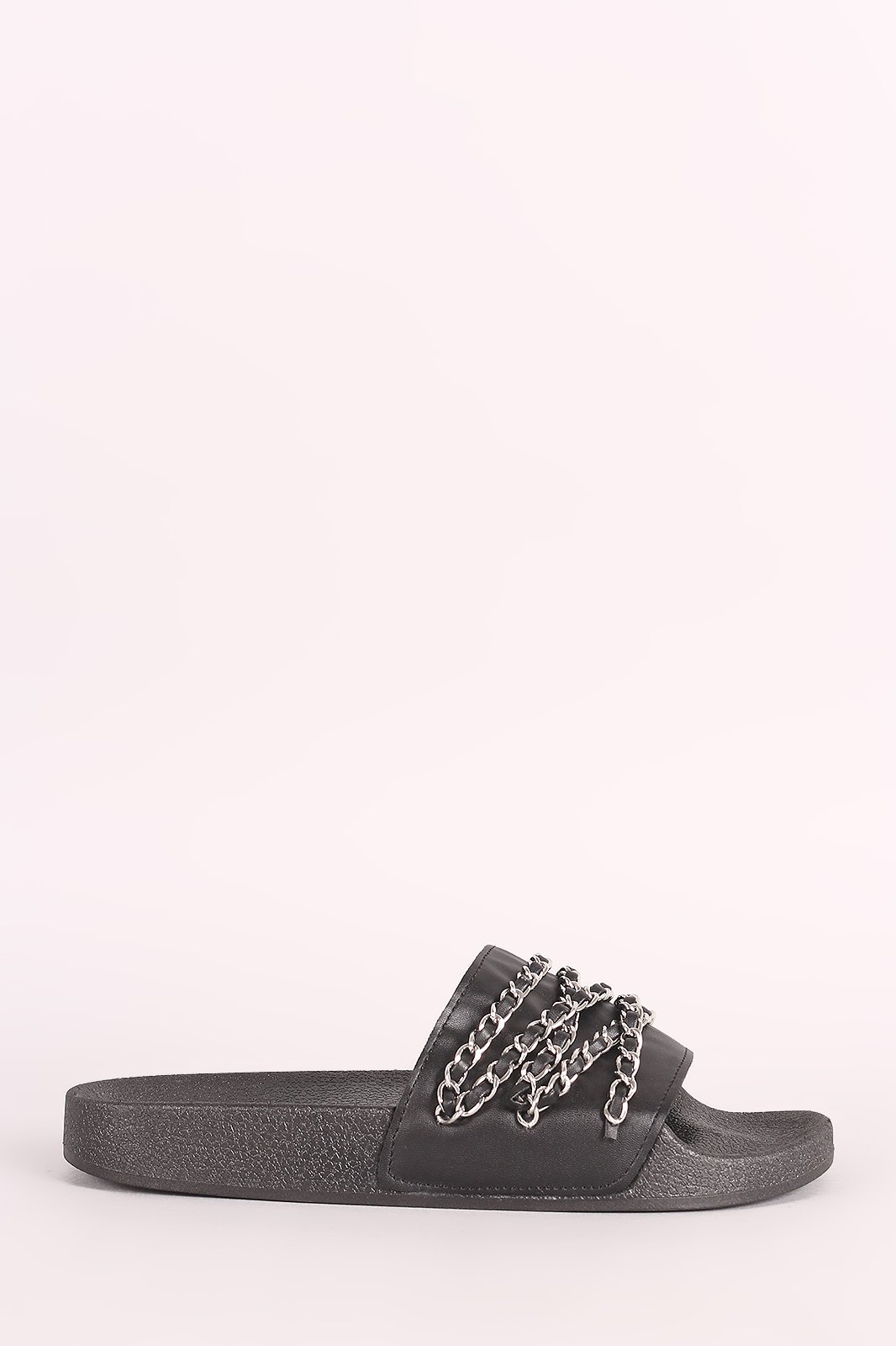 Qupid Chain Embellished Open Toe Slide Sandal
