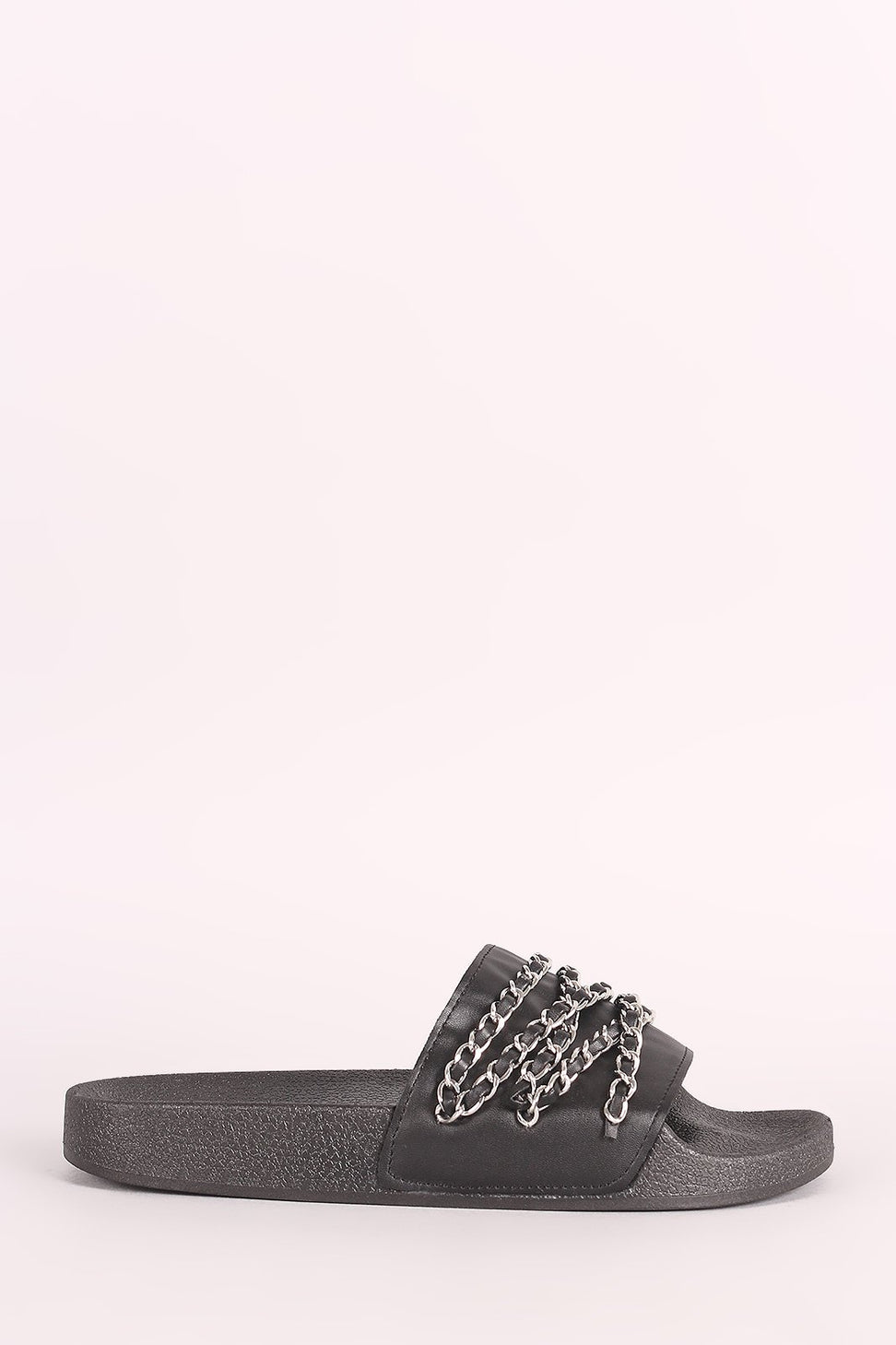 Qupid Chain Embellished Open Toe Slide Sandal