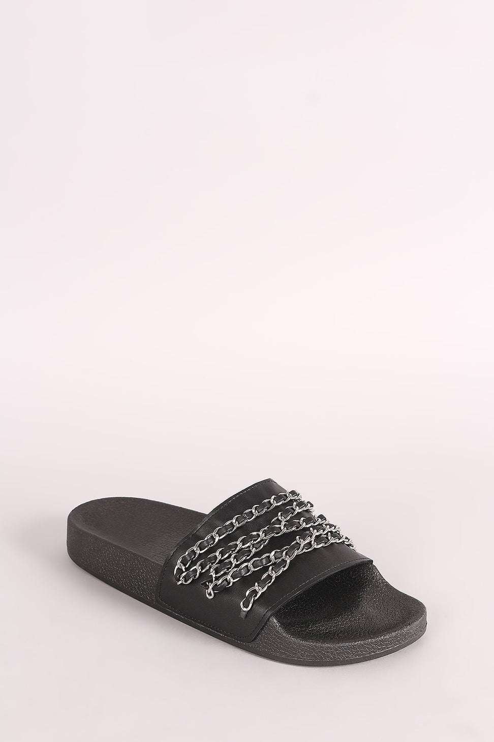 Qupid Chain Embellished Open Toe Slide Sandal