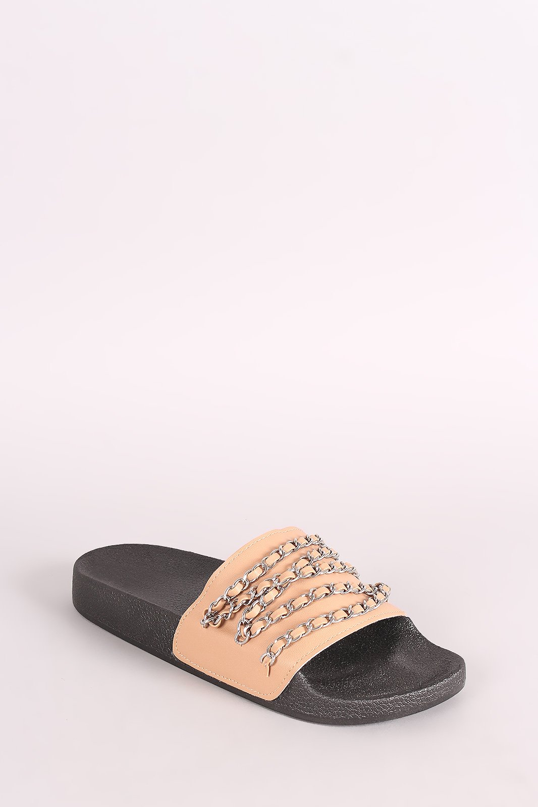 Qupid Chain Embellished Open Toe Slide Sandal