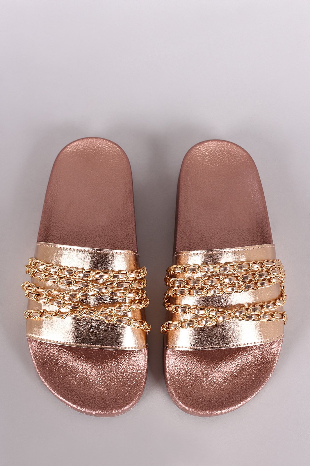 Qupid Chain Embellished Open Toe Slide Sandal