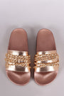 Qupid Chain Embellished Open Toe Slide Sandal