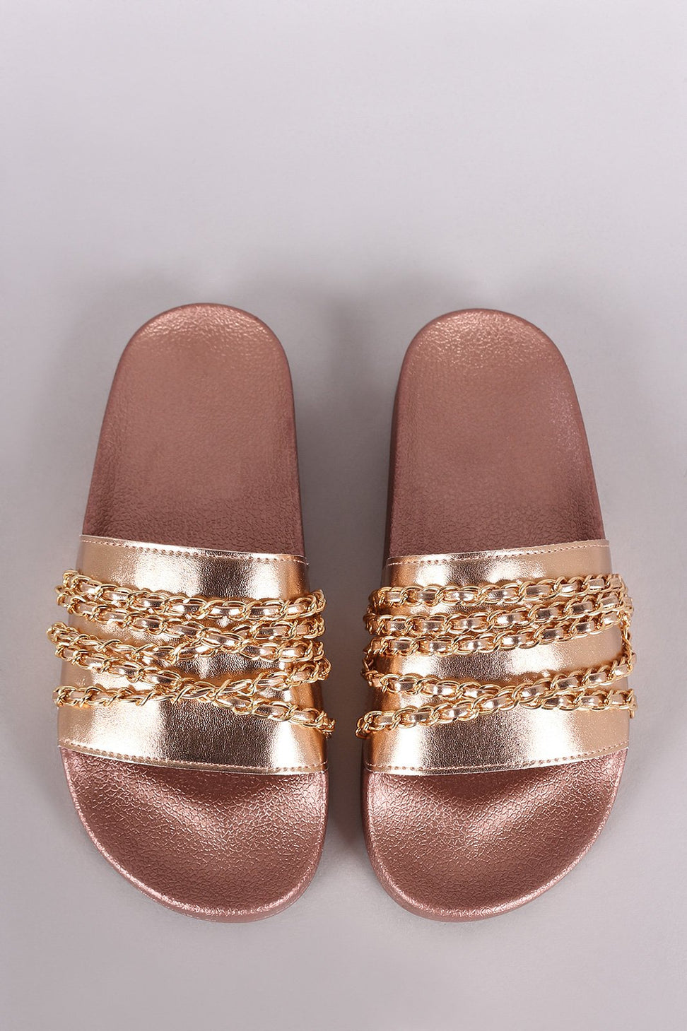 Qupid Chain Embellished Open Toe Slide Sandal