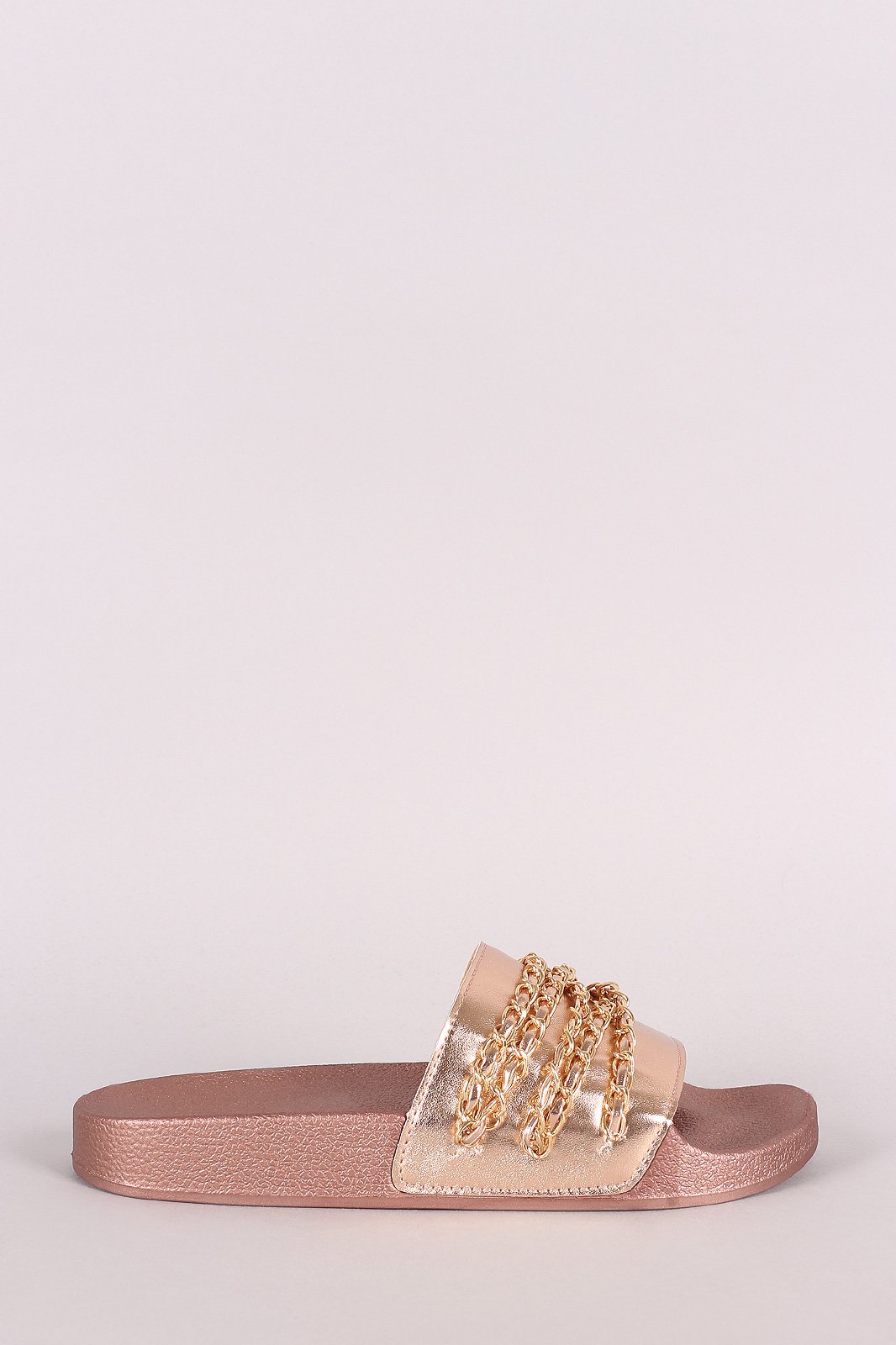 Qupid Chain Embellished Open Toe Slide Sandal