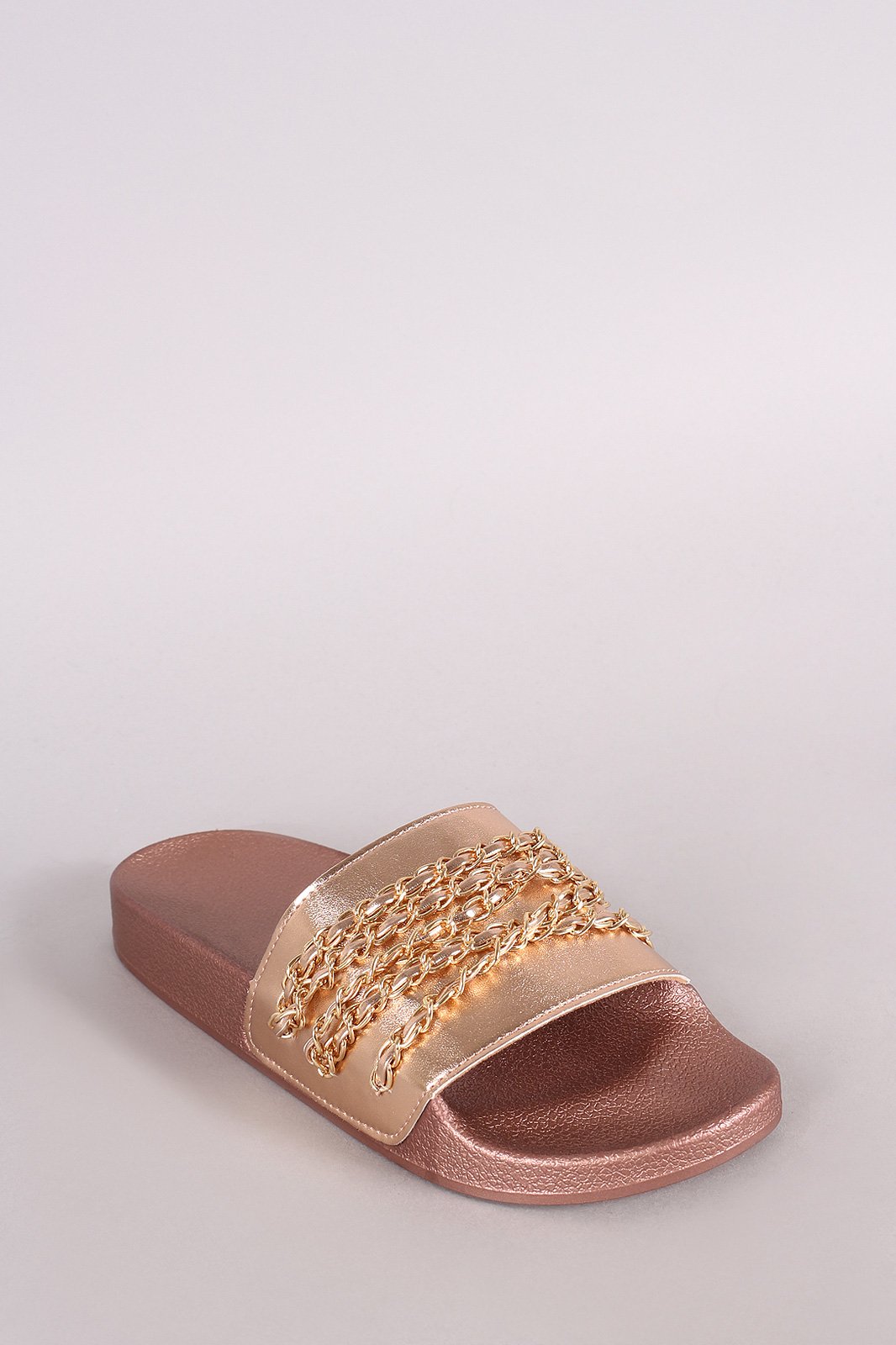 Qupid Chain Embellished Open Toe Slide Sandal