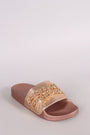 Qupid Chain Embellished Open Toe Slide Sandal