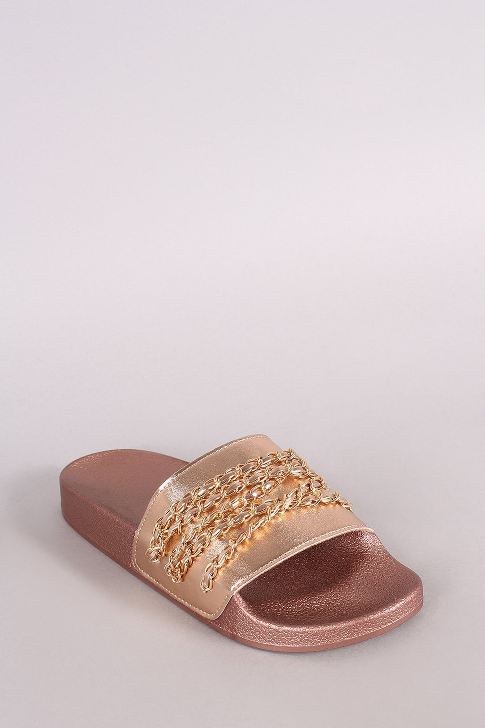 Qupid Chain Embellished Open Toe Slide Sandal