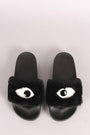 Qupid Eye Applique Faux Fur Sandal