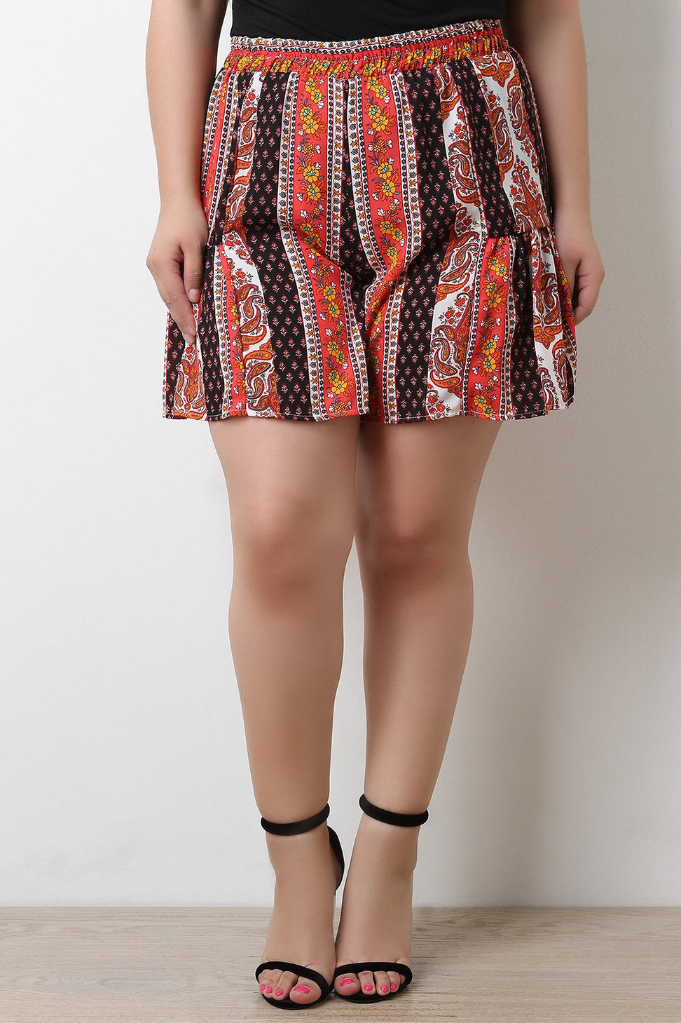 Paisley Print High Waist Shorts