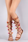 Liliana Pom Pom Charm Lace Up Gladiator Flat Sandal - NoveltyOne