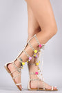 Liliana Pom Pom Charm Lace Up Gladiator Flat Sandal - NoveltyOne