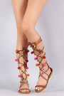Liliana Pom Pom Charm Lace Up Gladiator Flat Sandal - NoveltyOne