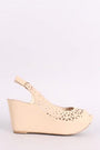 Bamboo Nubuck Perforated Peep Toe Slingback Platform Wedge
